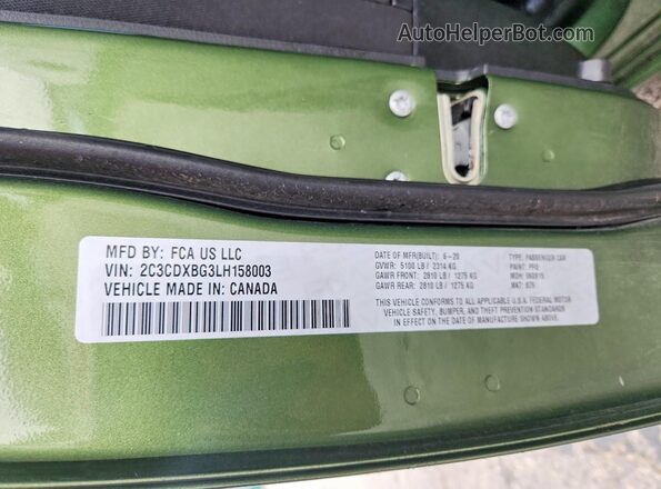 2C3CDXBG3LH158003 2020 DODGE CHARGER Green Engine compartment view