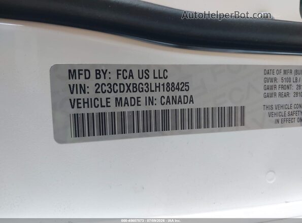 2C3CDXBG3LH188425 2020 DODGE CHARGER White Widok komory silnika