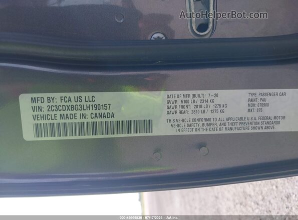 2C3CDXBG3LH190157 2020 DODGE CHARGER Серый Вид подкапотного пространства