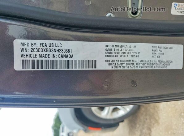 2C3CDXBG3NH239361 2022 DODGE CHARGER Charcoal Vista del compartimento del motor