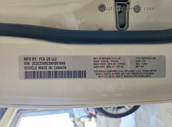 2C3CDXBG3NH261649 2022 DODGE CHARGER White VIN կոդի պիտակի տեսք