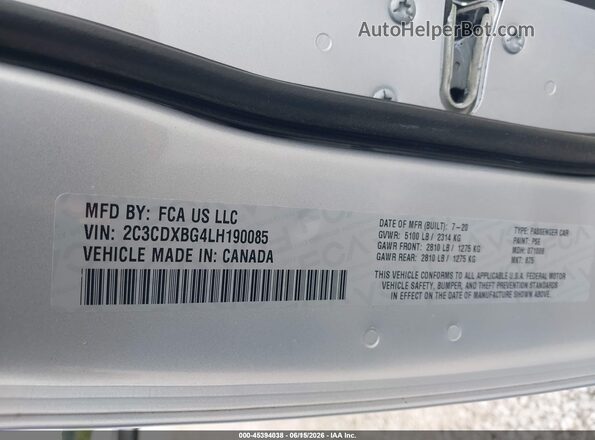 2C3CDXBG4LH190085 2020 DODGE CHARGER Silver Widok komory silnika