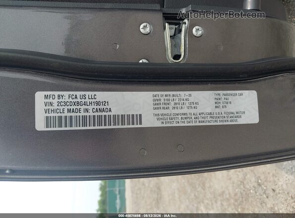 2C3CDXBG4LH190121 2020 DODGE CHARGER Серый Вид подкапотного пространства