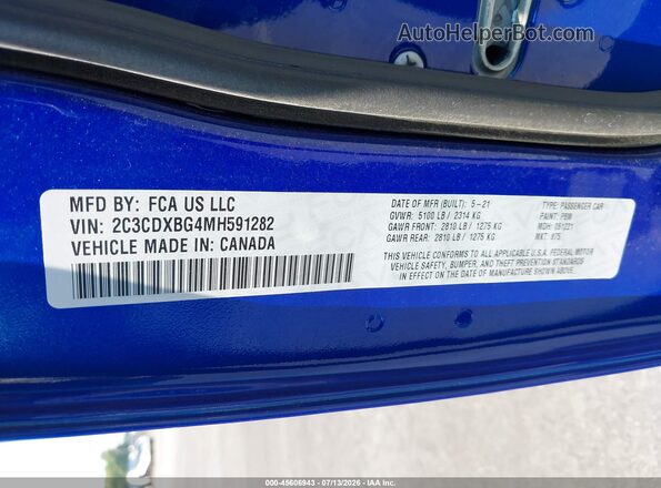 2C3CDXBG4MH591282 2021 DODGE CHARGER Blue Widok komory silnika