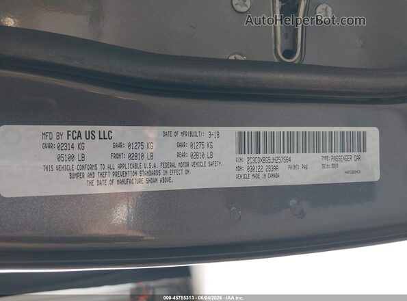 2C3CDXBG5JH257564 2018 DODGE CHARGER Gray Vista del compartimento del motor