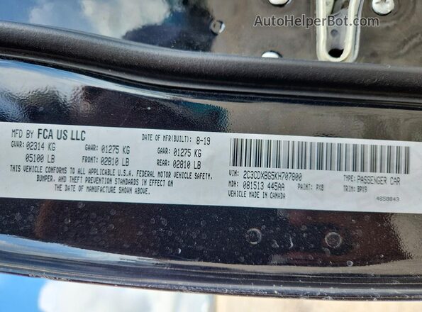 2C3CDXBG5KH707800 2019 DODGE CHARGER Black Vista de la etiqueta del VIN