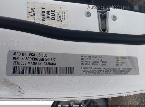 2C3CDXBG5MH541717 2021 DODGE CHARGER White Widok komory silnika