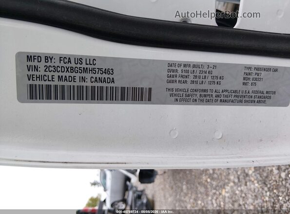 2C3CDXBG5MH575463 2021 DODGE CHARGER White Vista del compartimento del motor