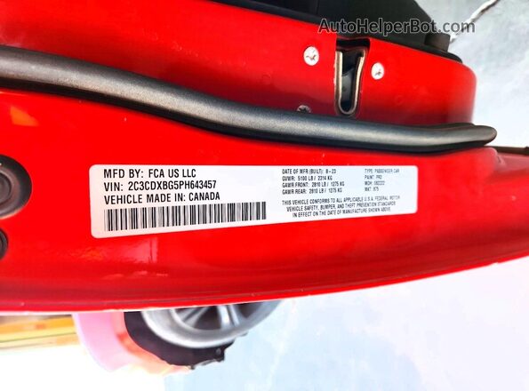 2C3CDXBG5PH643457 2023 DODGE CHARGER Red ძრავის განყოფილების ხედი