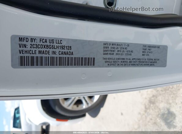 2C3CDXBG6LH192128 2020 DODGE CHARGER White Vista del compartimento del motor