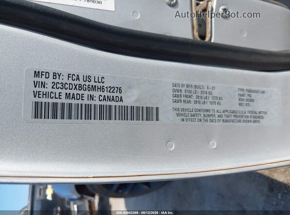 2C3CDXBG6MH612276 2021 DODGE CHARGER Silver Вид підкапотного простору