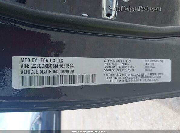 2C3CDXBG6MH621544 2021 DODGE CHARGER Black Vista del compartimento del motor