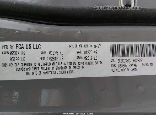 2C3CDXBG7JH126281 2018 DODGE CHARGER Gray Engine compartment view