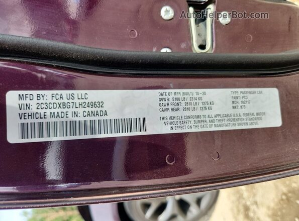 2C3CDXBG7LH249632 2020 DODGE CHARGER Фиолетовый Вид подкапотного пространства