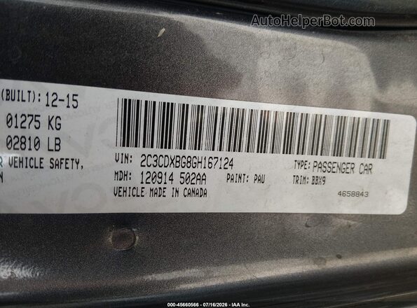 2C3CDXBG8GH167124 2016 DODGE CHARGER Gray Widok komory silnika