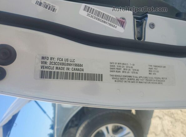 2C3CDXBG8NH196684 2022 DODGE CHARGER White VIN կոդի պիտակի տեսք
