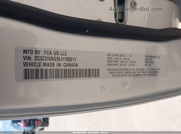 2C3CDXBG9LH190017 2020 DODGE CHARGER Silver Շարժիչի բաժամունքի տեսք