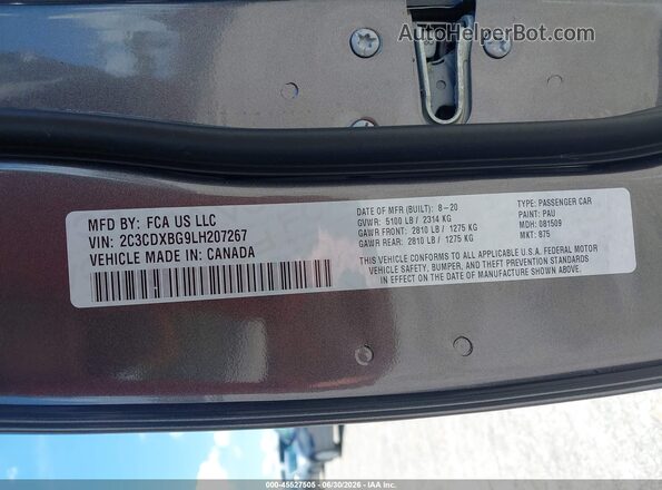 2C3CDXBG9LH207267 2020 DODGE CHARGER Gray ძრავის განყოფილების ხედი
