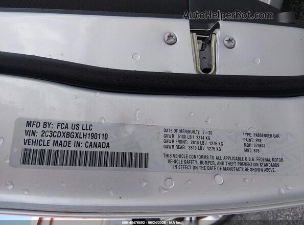 2C3CDXBGXLH190110 2020 DODGE CHARGER Серебряный Вид подкапотного пространства