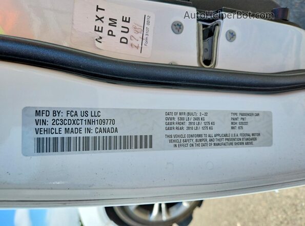 2C3CDXCT1NH109770 2022 DODGE CHARGER White VIN կոդի պիտակի տեսք