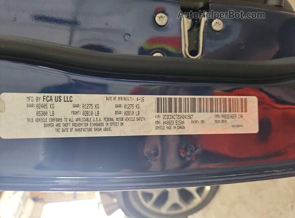 2C3CDXCT2GH241567 2016 DODGE CHARGER Синий Вид подкапотного пространства