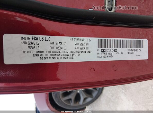 2C3CDXCT2JH134655 2018 DODGE CHARGER Темно-бордовый Вид подкапотного пространства