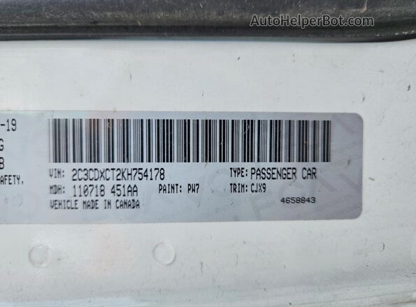 2C3CDXCT2KH754178 2019 DODGE CHARGER White VIN sticker view