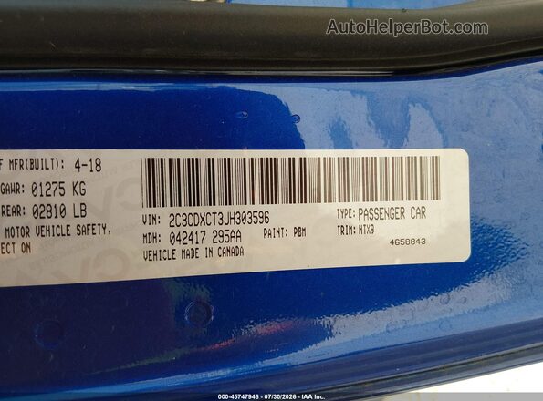 2C3CDXCT3JH303596 2018 DODGE CHARGER Blue Engine compartment view