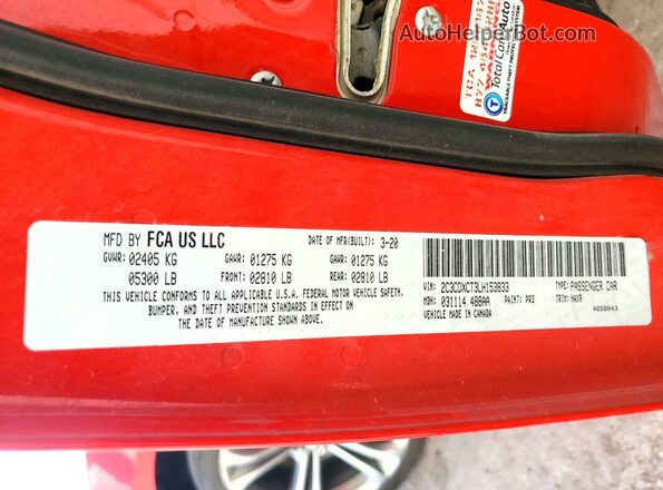 2C3CDXCT3LH153833 2020 DODGE CHARGER Red ძრავის განყოფილების ხედი