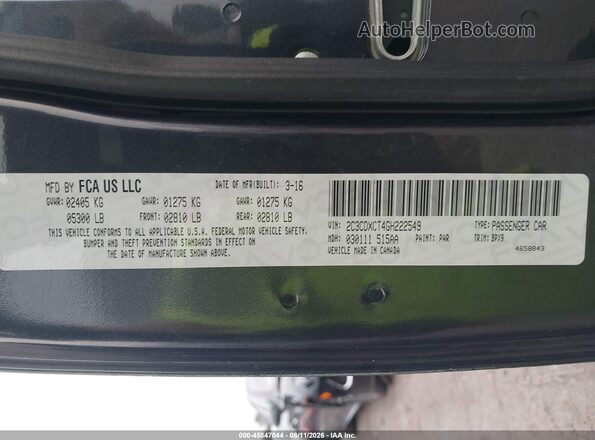 2C3CDXCT4GH222549 2016 DODGE CHARGER Black Widok komory silnika
