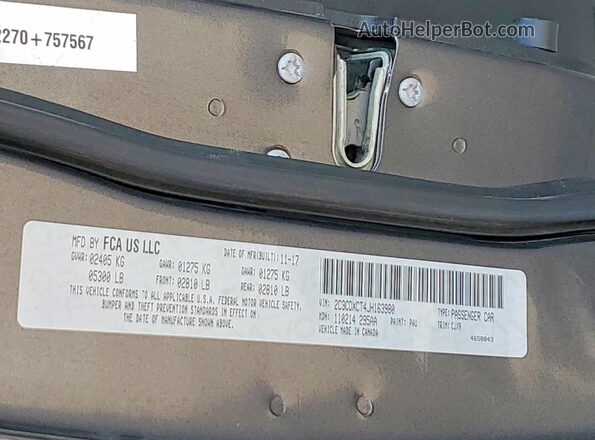 2C3CDXCT4JH163980 2018 DODGE CHARGER Gray VIN կոդի պիտակի տեսք