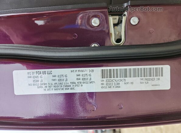 2C3CDXCT4LH154179 2020 DODGE CHARGER Purple Vista de la etiqueta del VIN