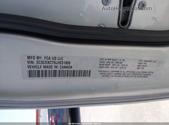 2C3CDXCT6LH231909 2020 DODGE CHARGER Gray Вид підкапотного простору