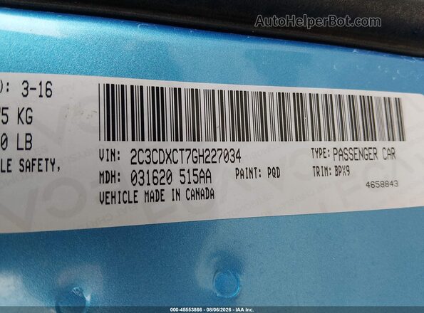 2C3CDXCT7GH227034 2016 DODGE CHARGER Blue Vista del compartimento del motor