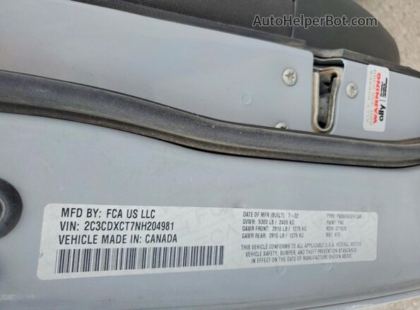 2C3CDXCT7NH204981 2022 DODGE CHARGER Gray Vista del compartimento del motor