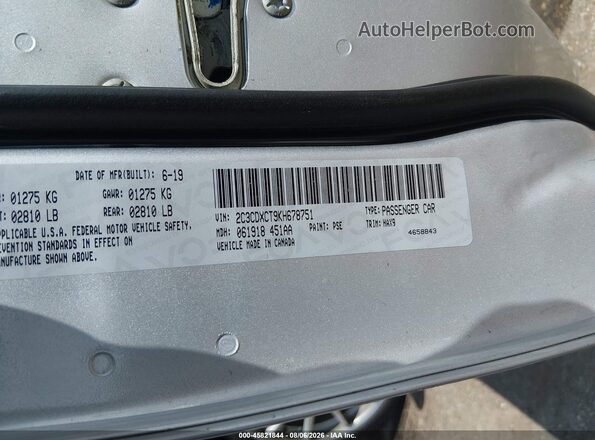 2C3CDXCT9KH678751 2019 DODGE CHARGER Silver Vista del compartimento del motor