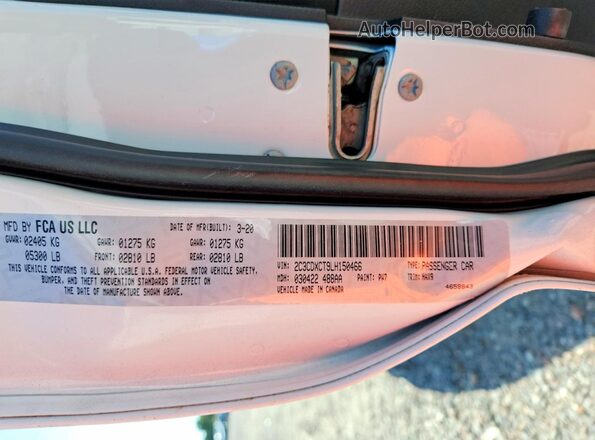 2C3CDXCT9LH150466 2020 DODGE CHARGER White Widok komory silnika