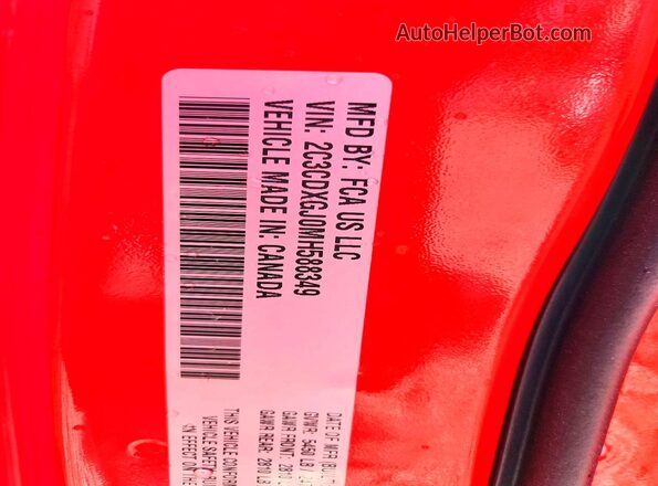 2C3CDXGJ0MH588349 2021 DODGE CHARGER Orange Vista de la etiqueta del VIN