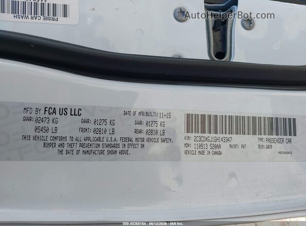 2C3CDXGJ1GH143347 2016 DODGE CHARGER White Widok komory silnika