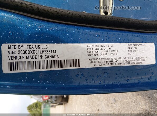 2C3CDXGJ1LH238114 2020 DODGE CHARGER Blue Вид підкапотного простору