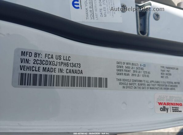 2C3CDXGJ1PH613473 2023 DODGE CHARGER White ძრავის განყოფილების ხედი
