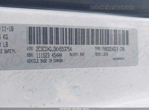 2C3CDXGJ3KH553754 2019 DODGE CHARGER White Widok komory silnika