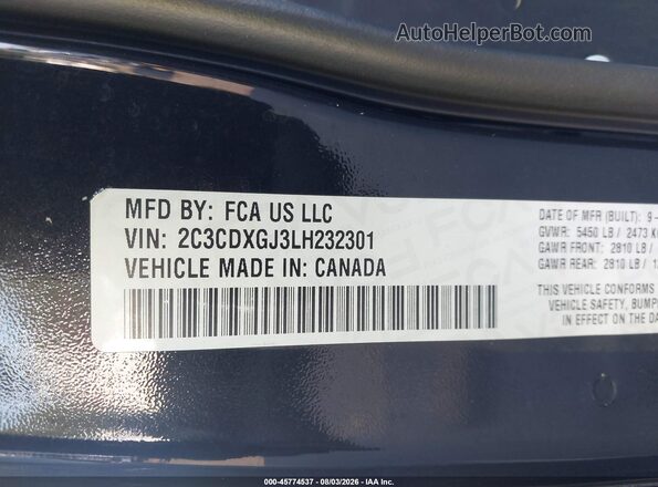 2C3CDXGJ3LH232301 2020 DODGE CHARGER Black Вид підкапотного простору