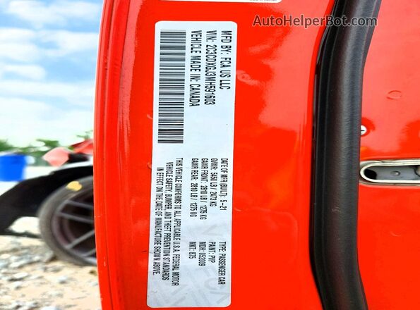 2C3CDXGJ3MH591603 2021 DODGE CHARGER Orange Vista de la etiqueta del VIN