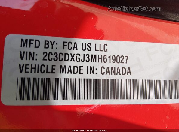 2C3CDXGJ3MH619027 2021 DODGE CHARGER Red Շարժիչի բաժամունքի տեսք