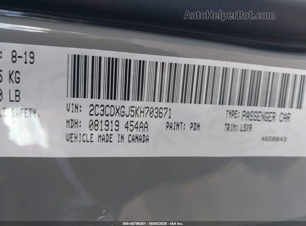 2C3CDXGJ5KH703671 2019 DODGE CHARGER Gray Vista del compartimento del motor