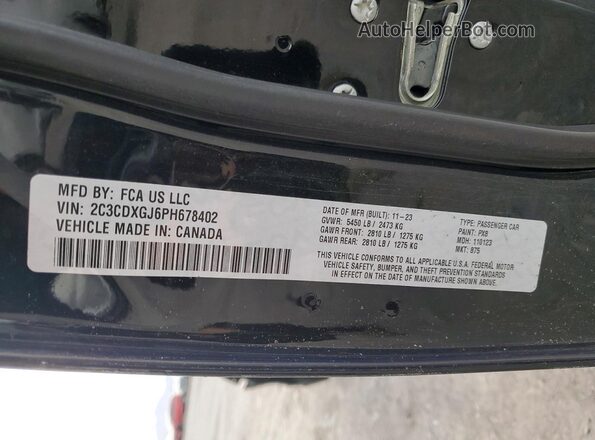 2C3CDXGJ6PH678402 2023 DODGE CHARGER Black Widok naklejki z numerem VIN