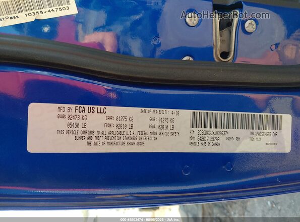 2C3CDXGJXJH306374 2018 DODGE CHARGER Blue Vista del compartimento del motor