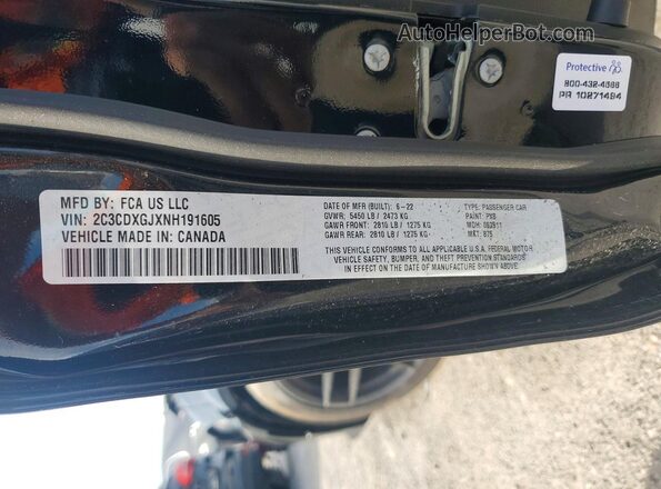 2C3CDXGJXNH191605 2022 DODGE CHARGER Black Вид наклейки з VIN-кодом