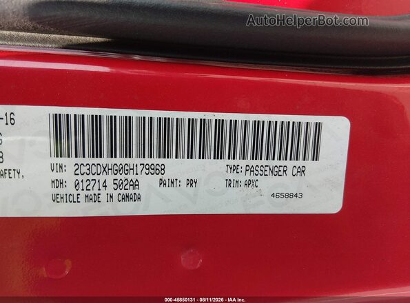 2C3CDXHG0GH179968 2016 DODGE CHARGER Red Widok komory silnika
